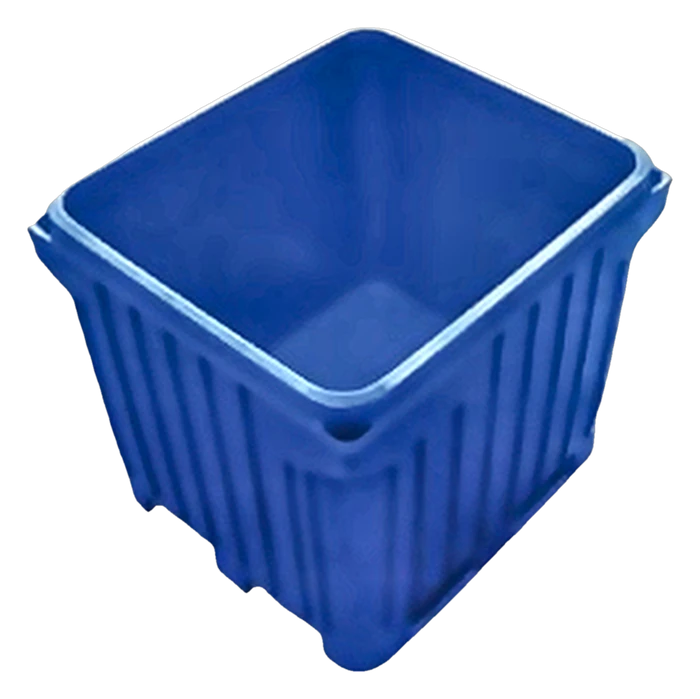 Bin isotérmico de pared alta de 1000 litros en color azul, sin tapa