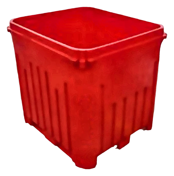 Bin isotérmico cúbico de 1000 litros en color rojo, sin tapa